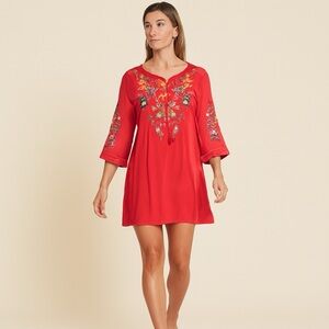 Umgee Red Floral Embroidered Dress